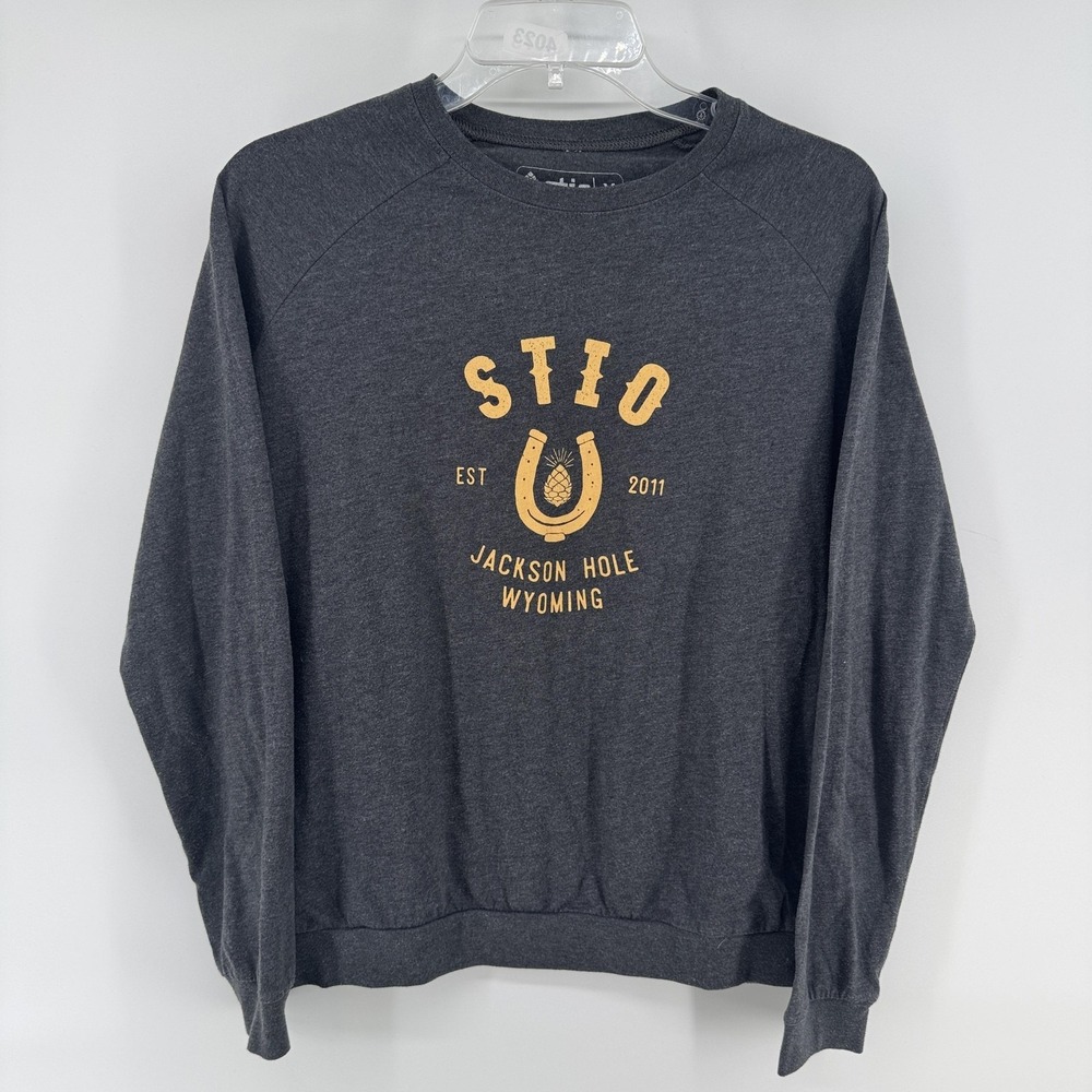 Stio Shirt Mens Medium Gray Jackson Hole Wyoming Horseshoe Graphic Long Sleeve